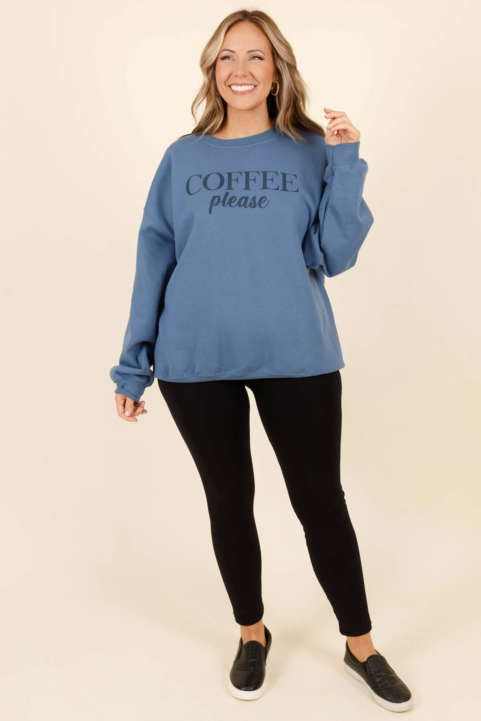Coffee Please Sweatshirt, Indigo Blue