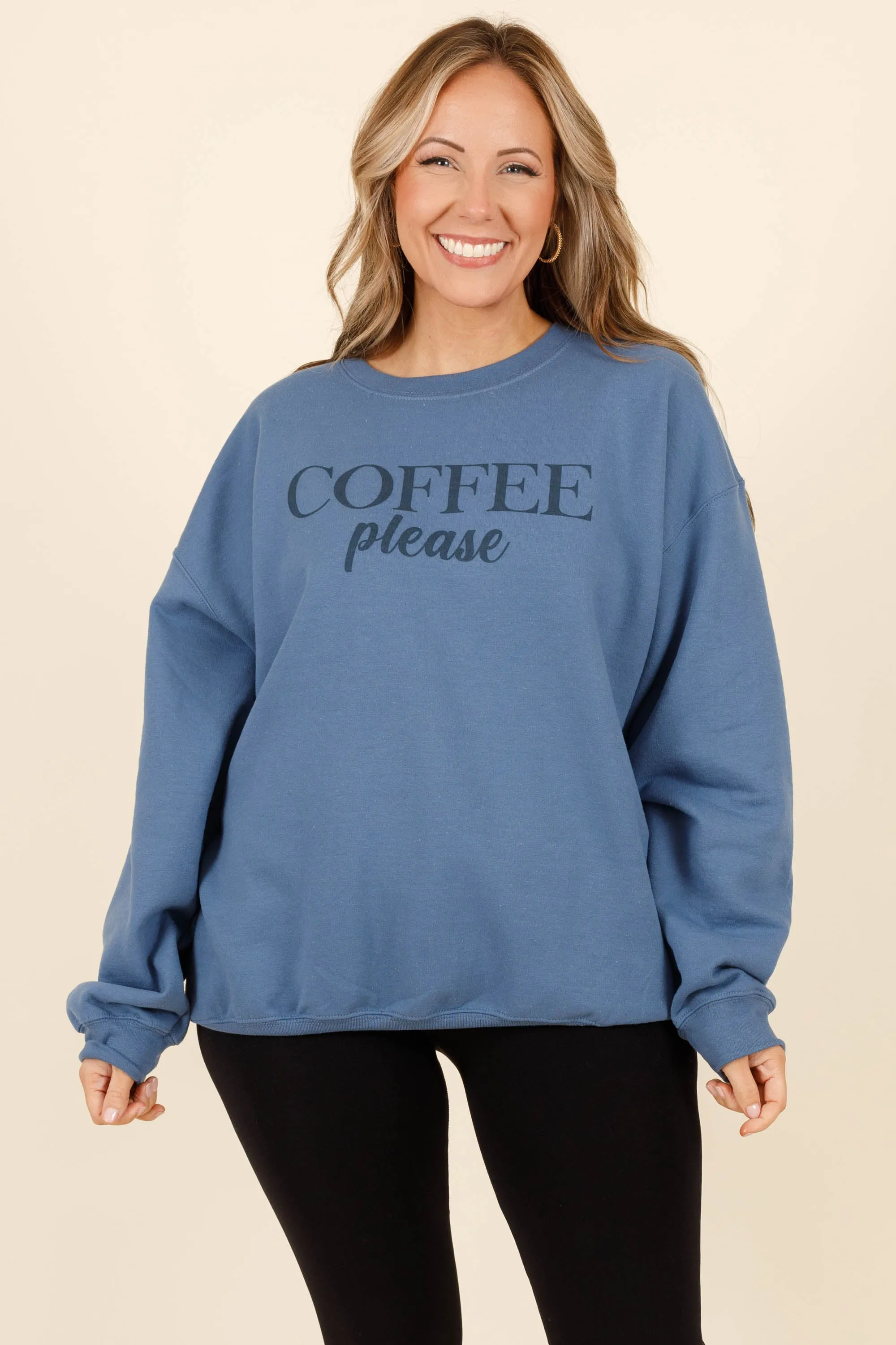 Coffee Please Sweatshirt, Indigo Blue