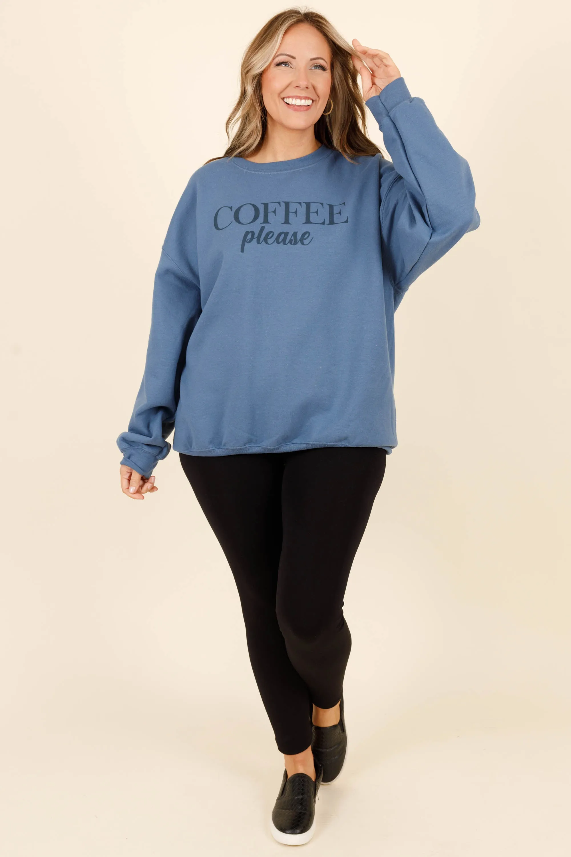 Coffee Please Sweatshirt, Indigo Blue