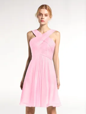 Cross Front Empire Waist Short Bridesmaid Dress Candy Pink