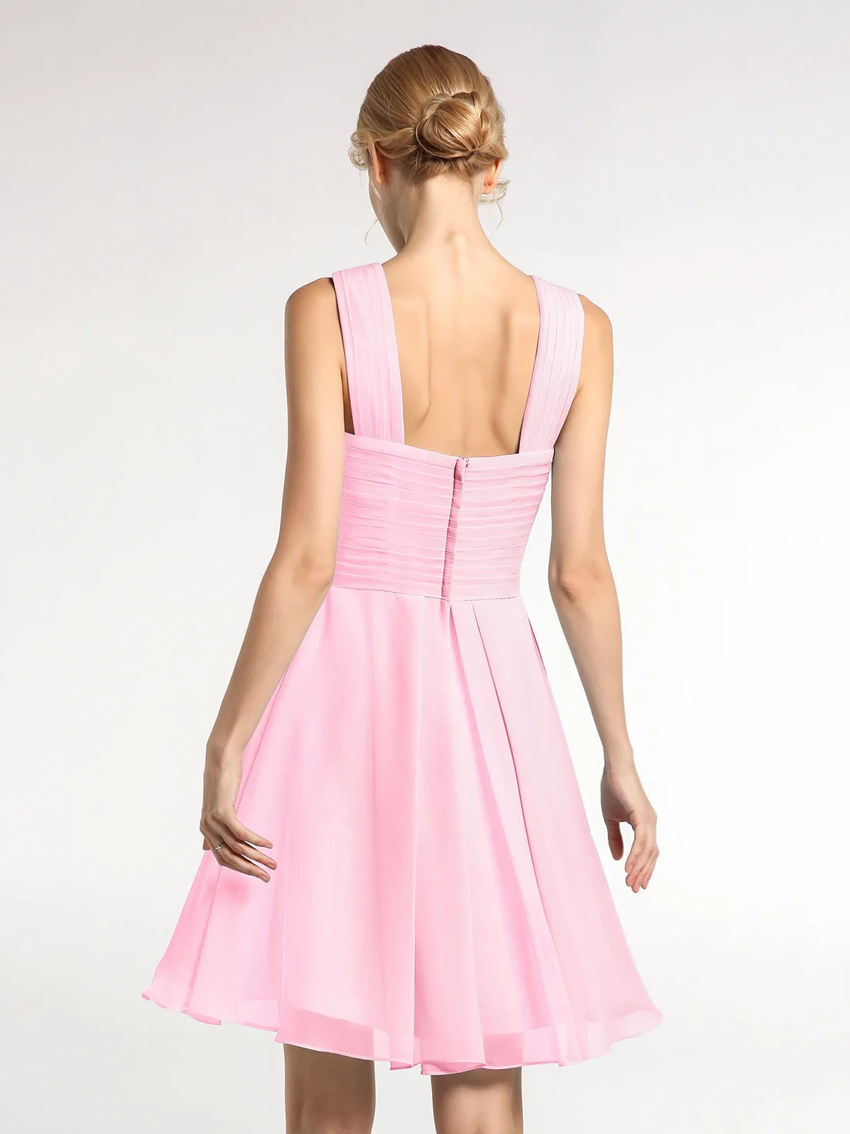 Cross Front Empire Waist Short Bridesmaid Dress Candy Pink