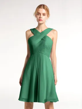 Cross Front Empire Waist Short Bridesmaid Dress Dark Green Plus Size