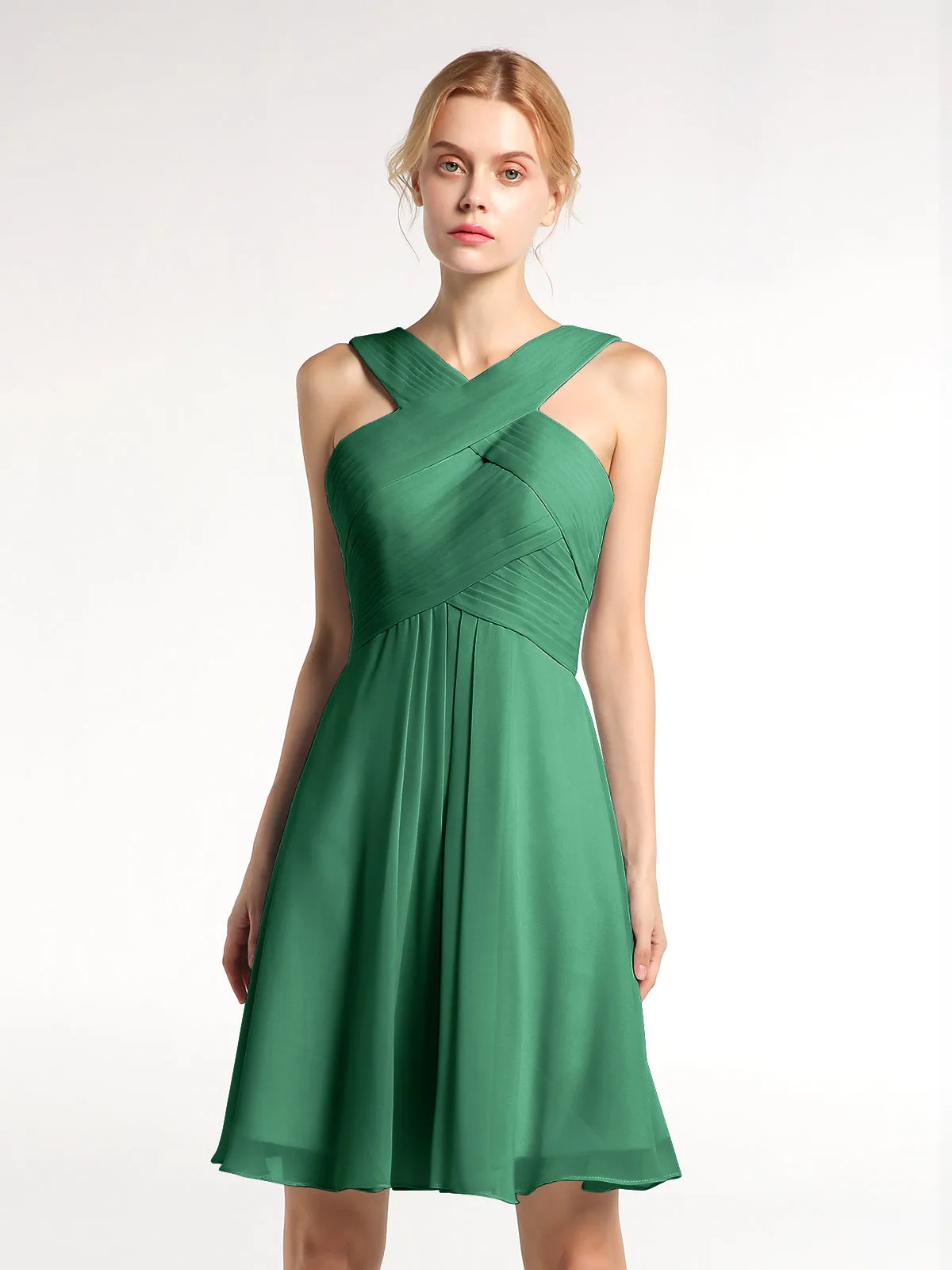 Cross Front Empire Waist Short Bridesmaid Dress Dark Green Plus Size