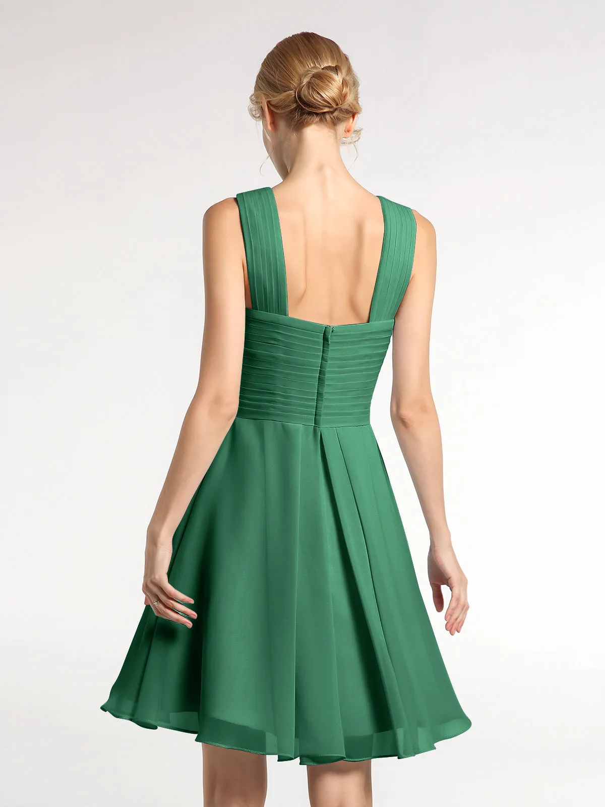 Cross Front Empire Waist Short Bridesmaid Dress Dark Green Plus Size