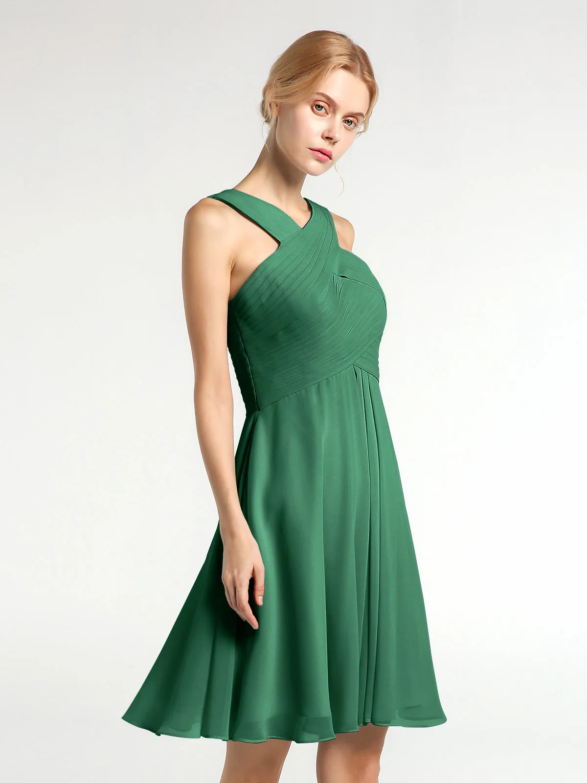 Cross Front Empire Waist Short Bridesmaid Dress Dark Green Plus Size