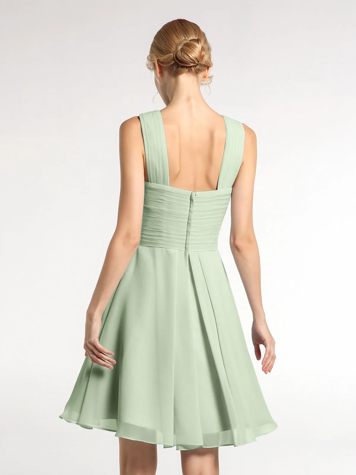 Cross Front Empire Waist Short Bridesmaid Dress Dusty Sage Plus Size