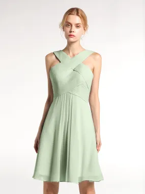 Cross Front Empire Waist Short Bridesmaid Dress Dusty Sage Plus Size