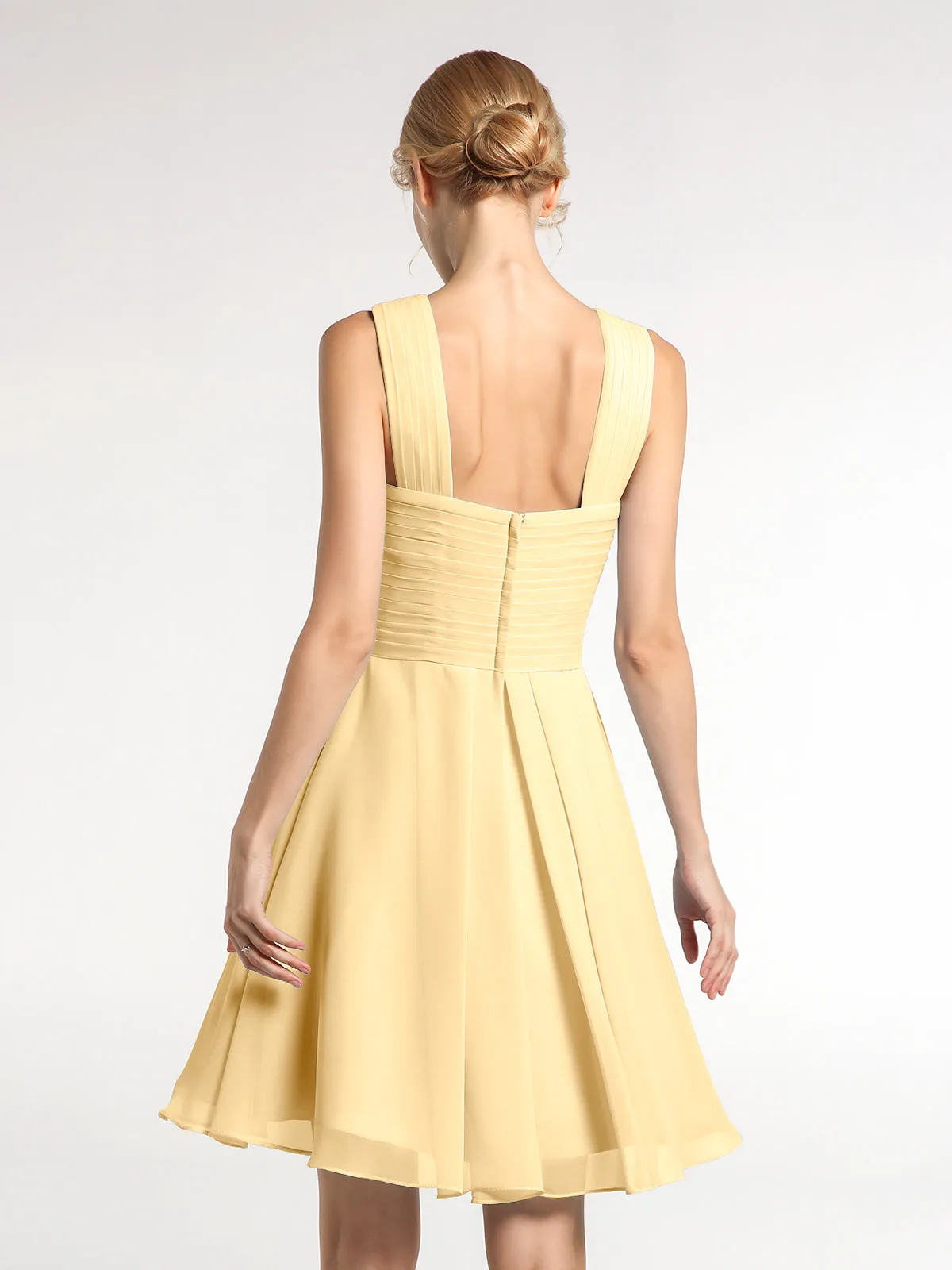 Cross Front Empire Waist Short Bridesmaid Dress Gold Plus Size