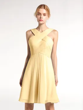 Cross Front Empire Waist Short Bridesmaid Dress Gold Plus Size