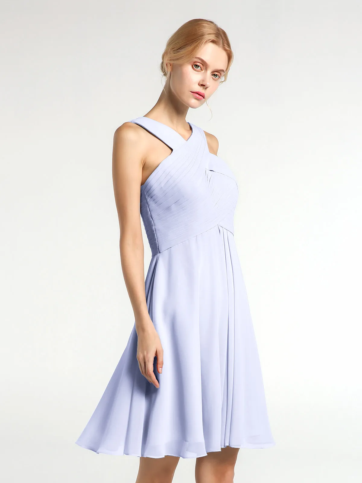 Cross Front Empire Waist Short Bridesmaid Dress Lavender