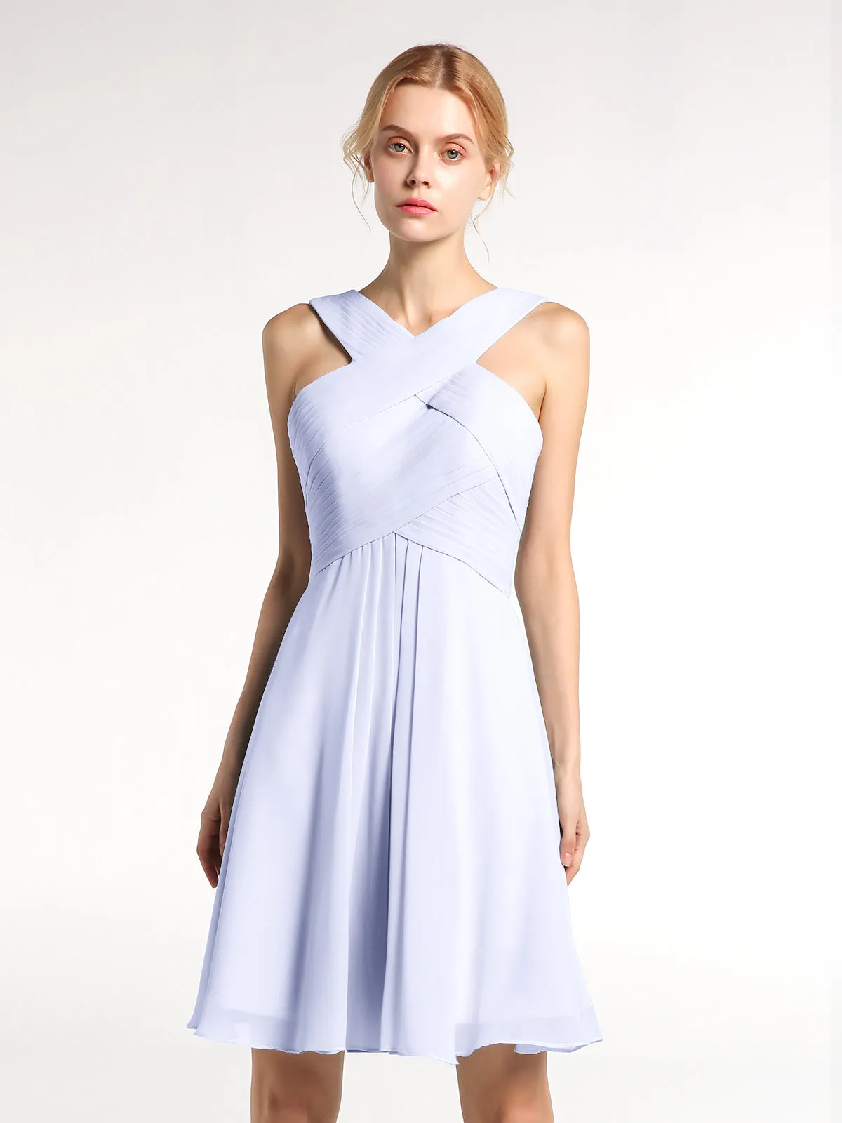 Cross Front Empire Waist Short Bridesmaid Dress Lavender