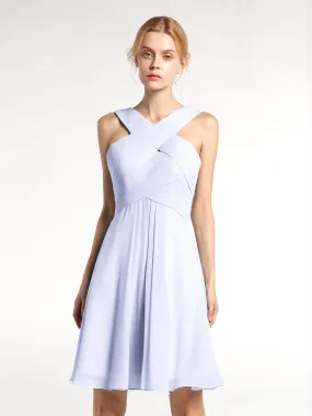 Cross Front Empire Waist Short Bridesmaid Dress Lavender