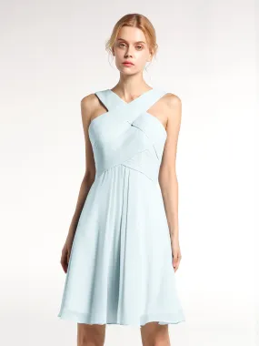Cross Front Empire Waist Short Bridesmaid Dress Mist