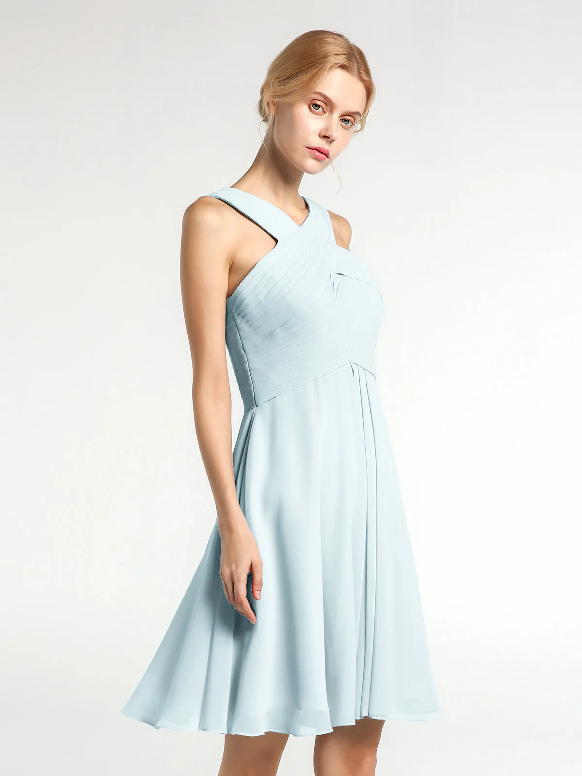 Cross Front Empire Waist Short Bridesmaid Dress Mist