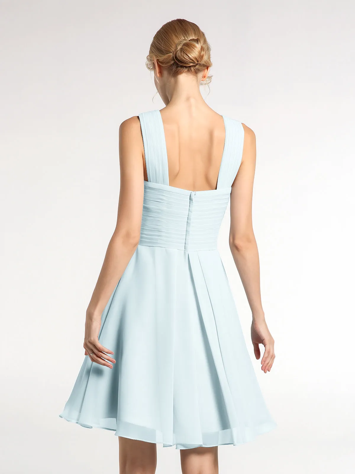 Cross Front Empire Waist Short Bridesmaid Dress Mist