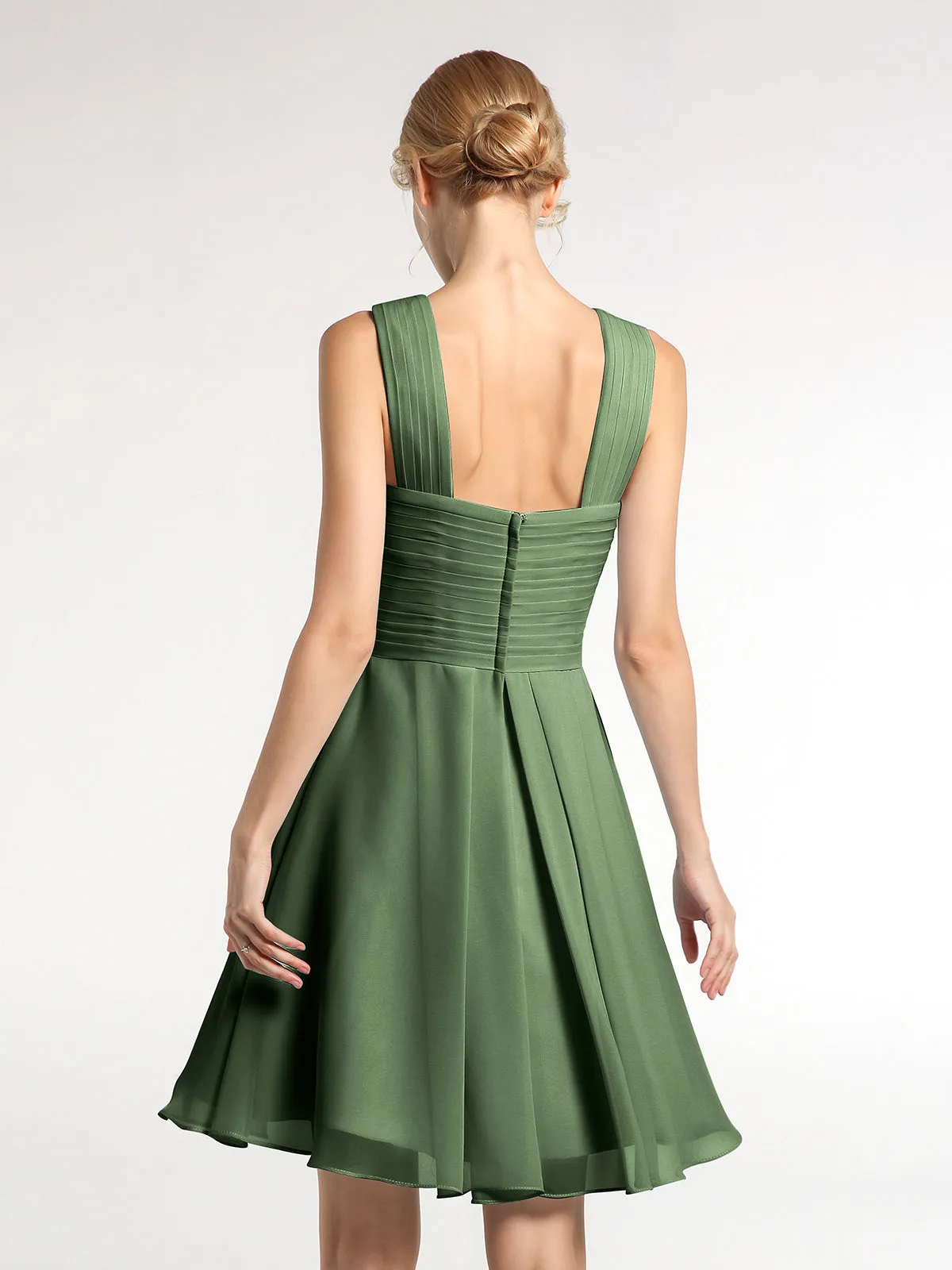 Cross Front Empire Waist Short Bridesmaid Dress Olive Green