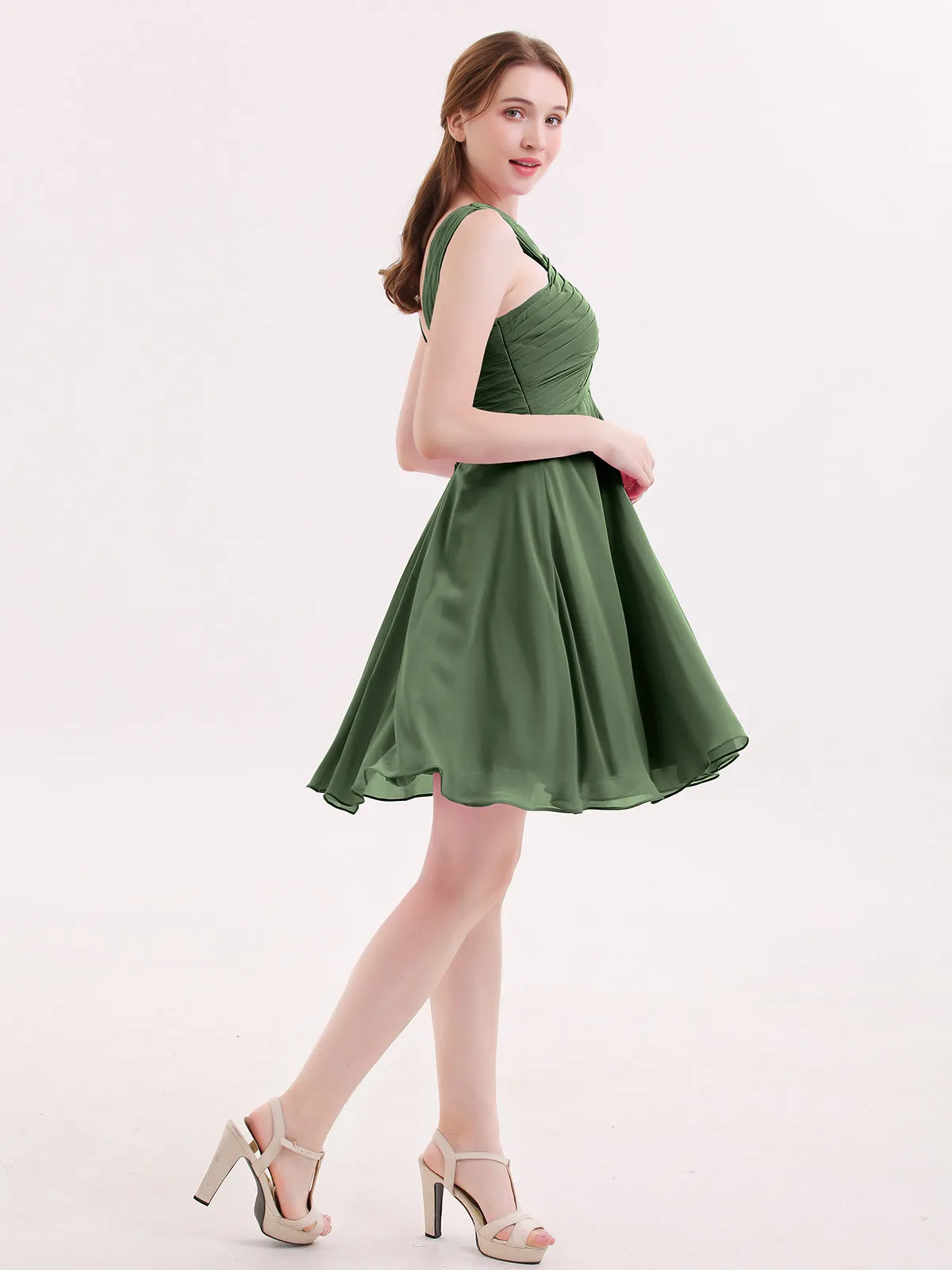 Cross Front Empire Waist Short Bridesmaid Dress Olive Green
