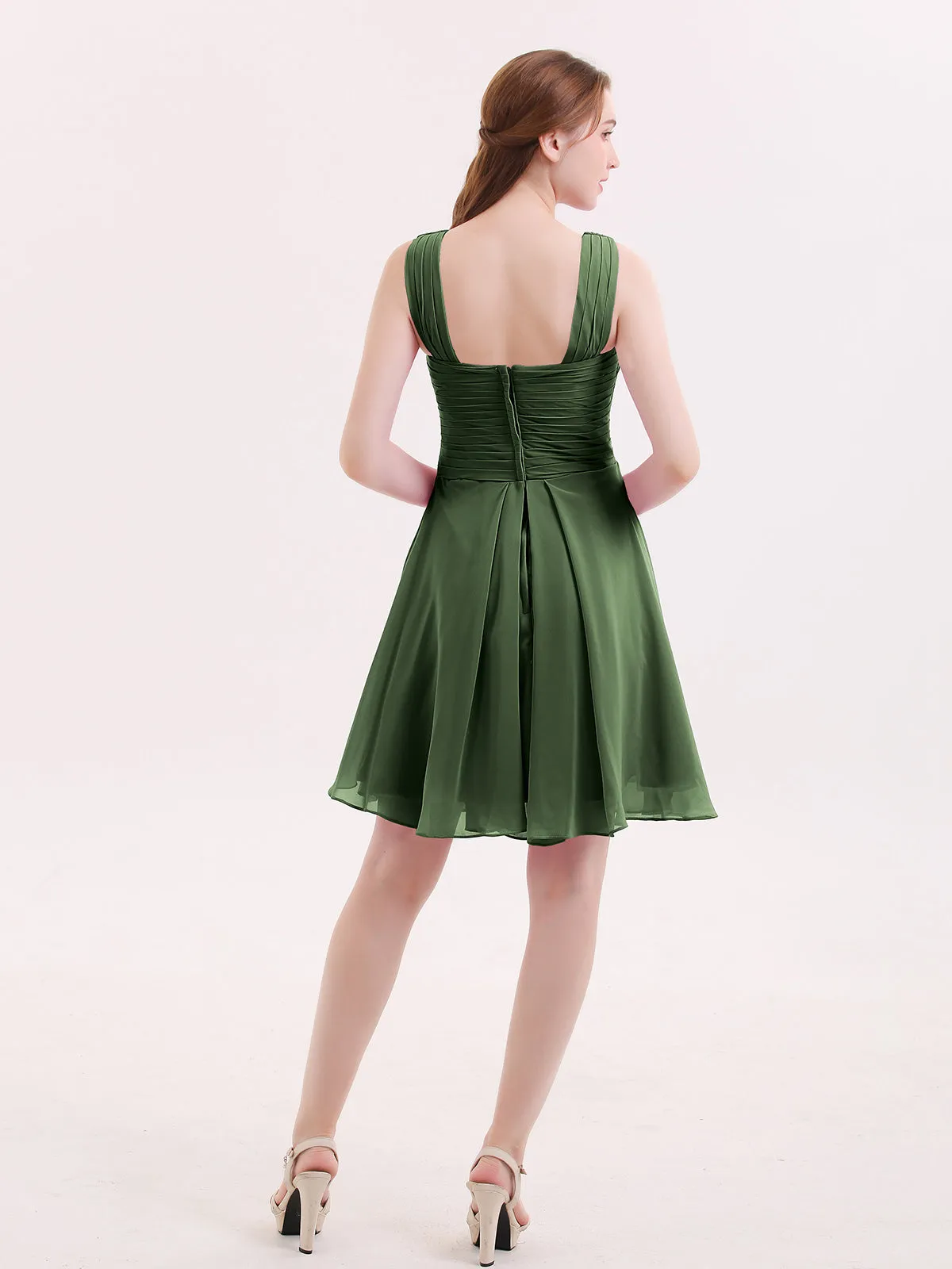 Cross Front Empire Waist Short Bridesmaid Dress Olive Green