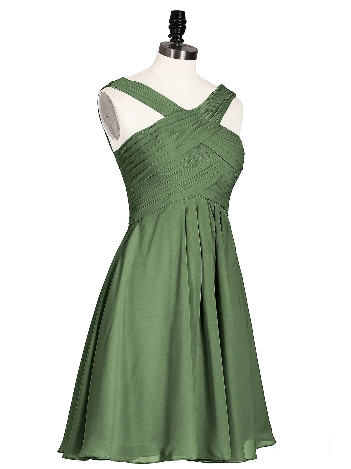 Cross Front Empire Waist Short Bridesmaid Dress Olive Green