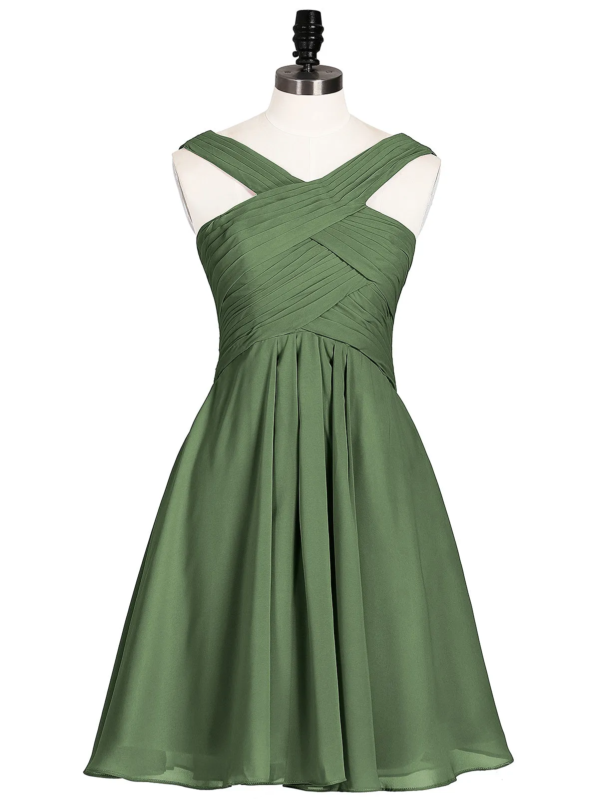 Cross Front Empire Waist Short Bridesmaid Dress Olive Green