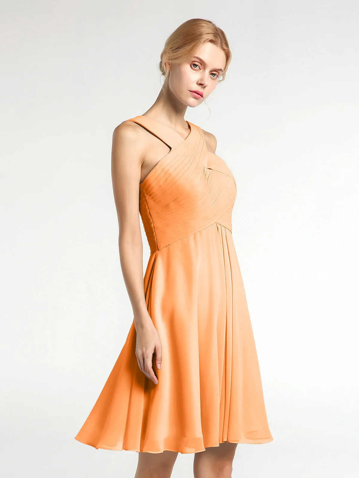 Cross Front Empire Waist Short Bridesmaid Dress Orange Plus Size