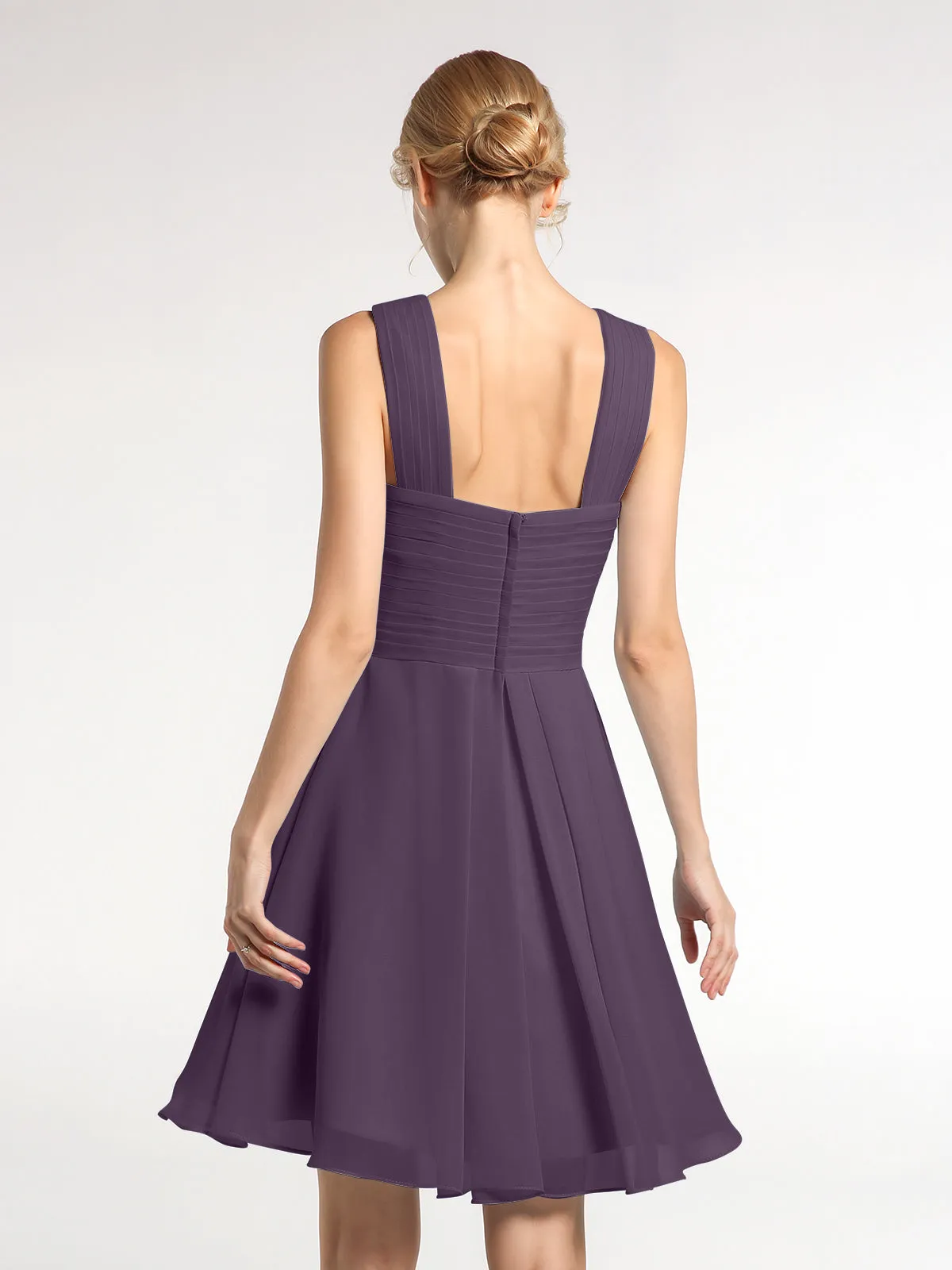 Cross Front Empire Waist Short Bridesmaid Dress Plum Plus Size
