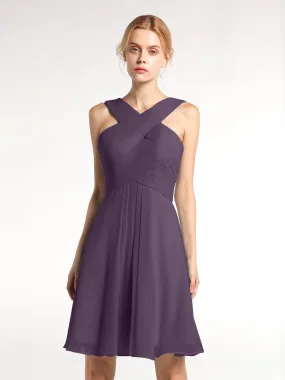 Cross Front Empire Waist Short Bridesmaid Dress Plum Plus Size