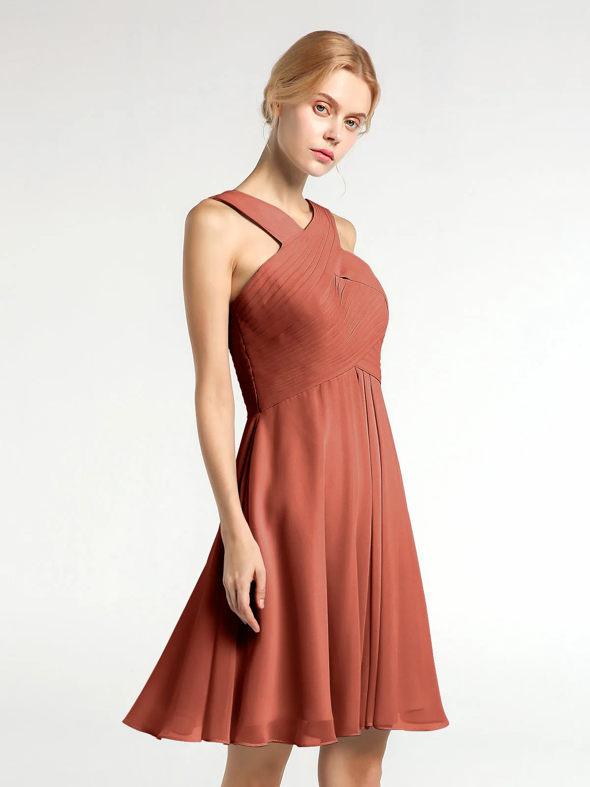 Cross Front Empire Waist Short Bridesmaid Dress Rust