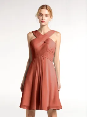 Cross Front Empire Waist Short Bridesmaid Dress Rust