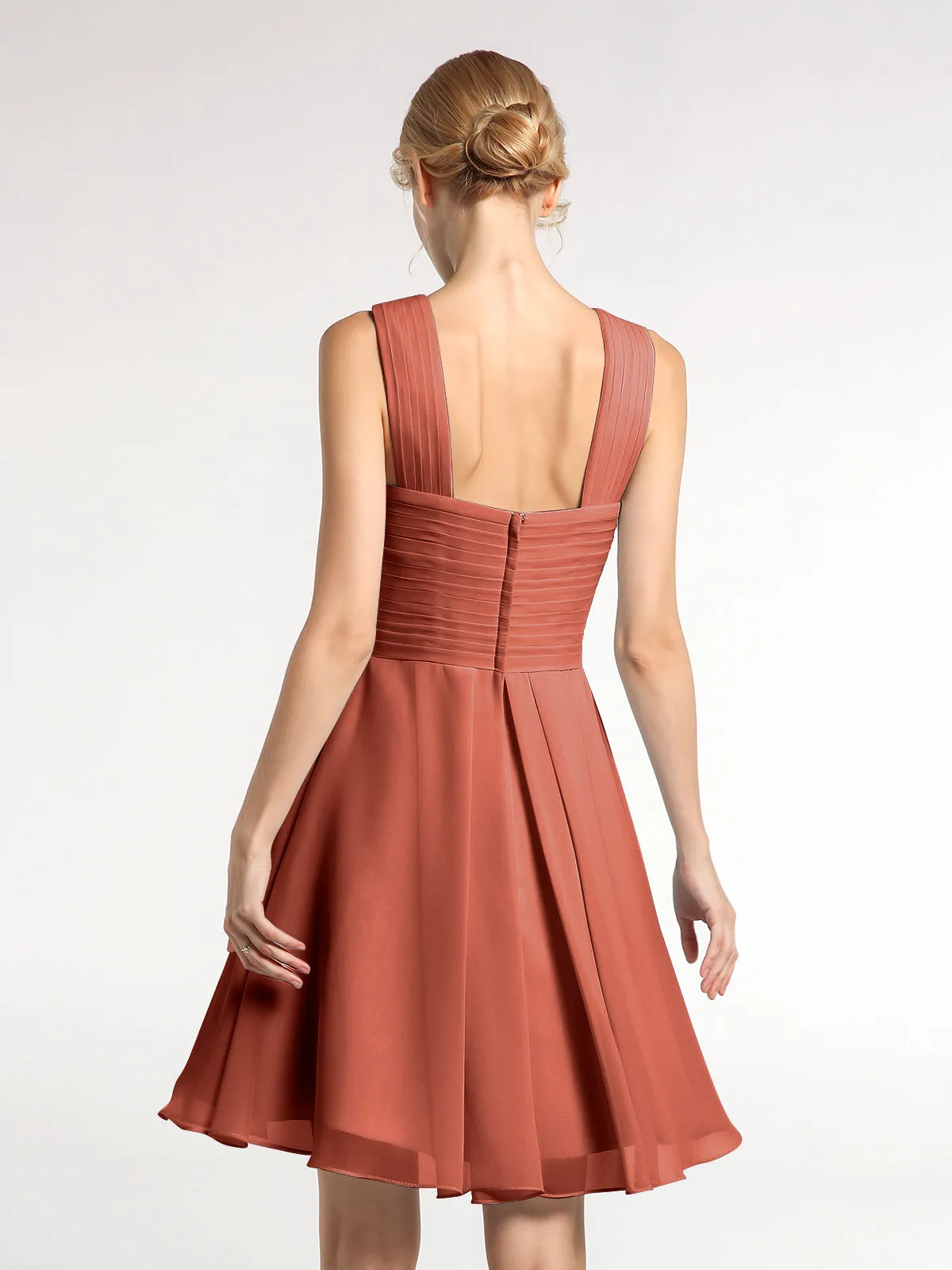Cross Front Empire Waist Short Bridesmaid Dress Rust