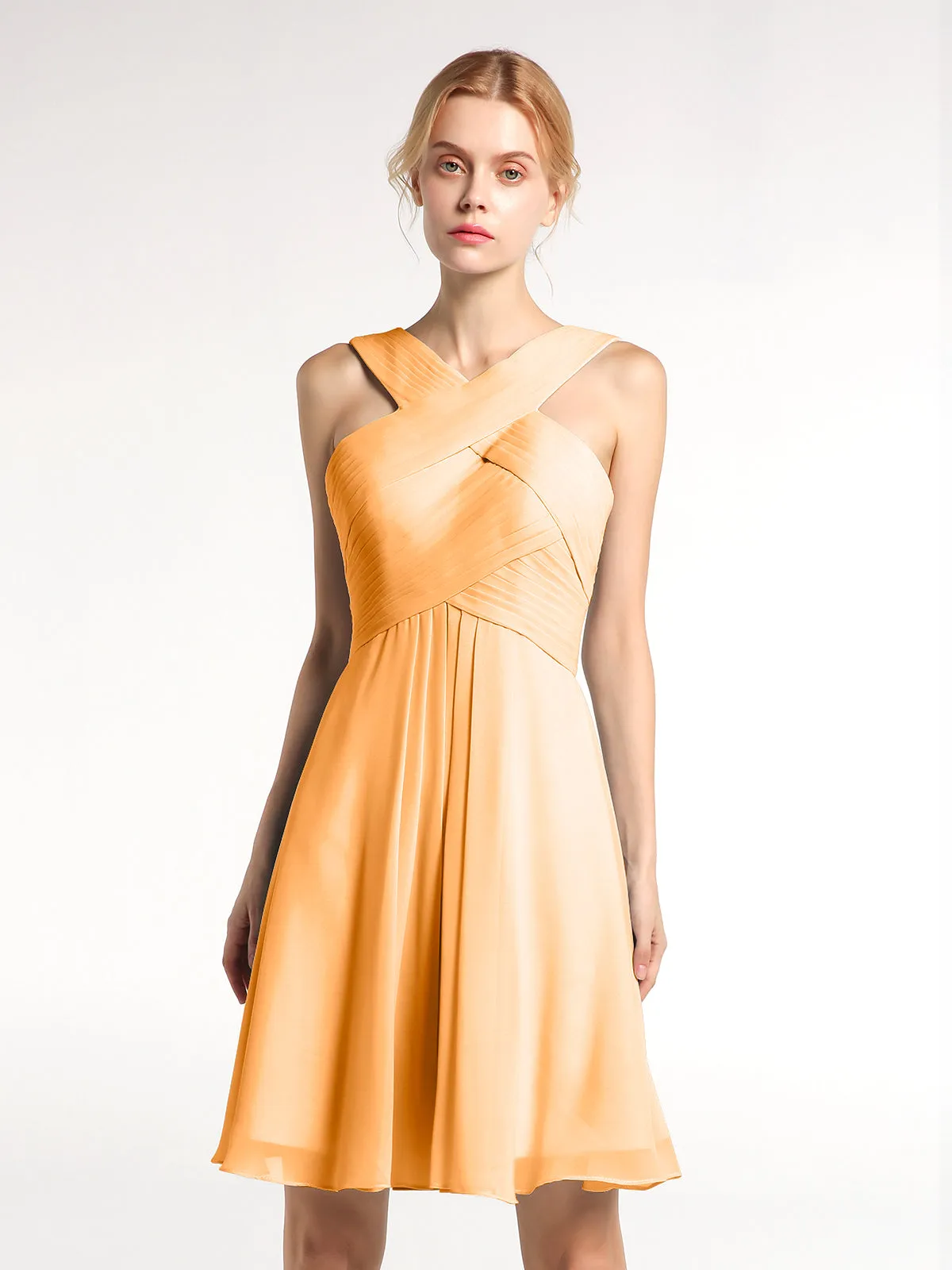 Cross Front Empire Waist Short Bridesmaid Dress Tangerine Plus Size