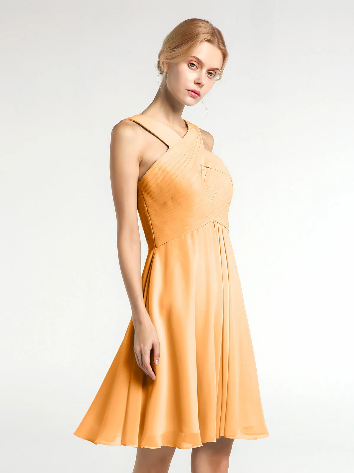 Cross Front Empire Waist Short Bridesmaid Dress Tangerine Plus Size