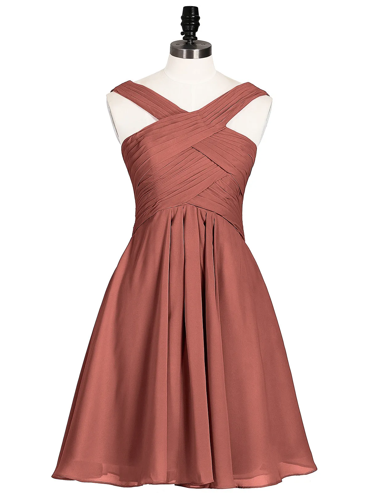 Cross Front Empire Waist Short Bridesmaid Dress Terracotta