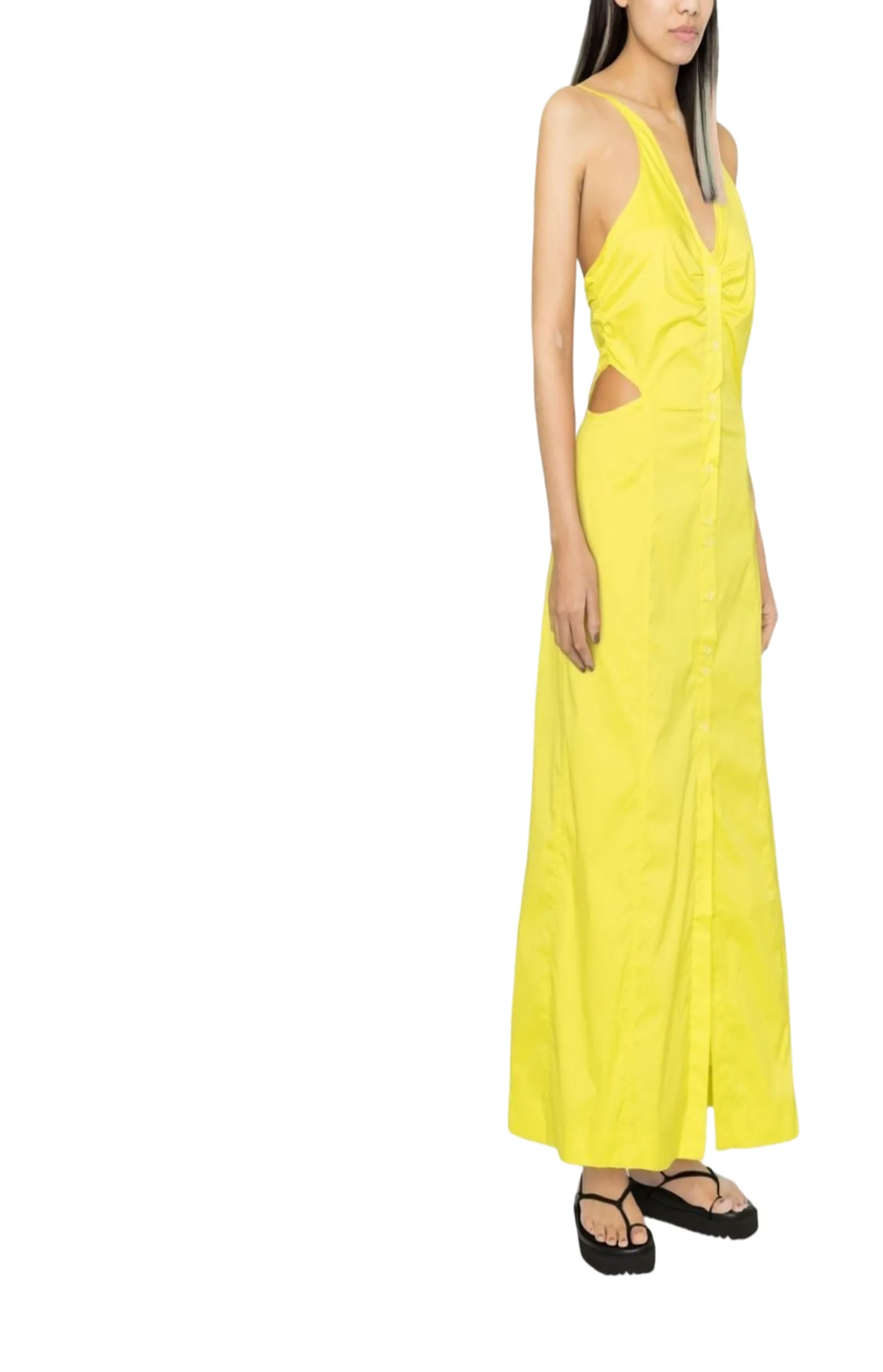 Crossover-strap button-fastening dress