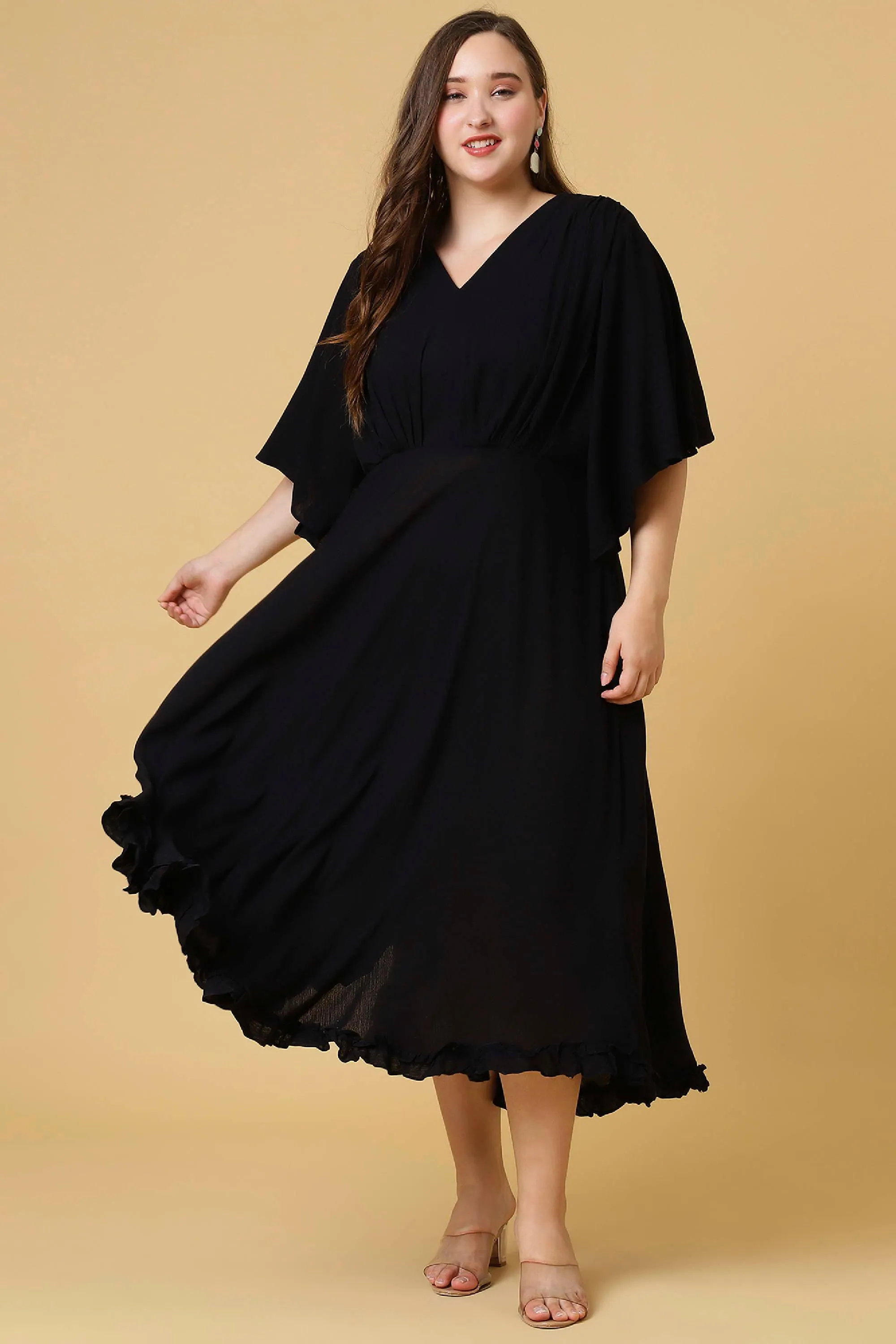 Curvy Lane Women Plus Size V Neck Evening Dress