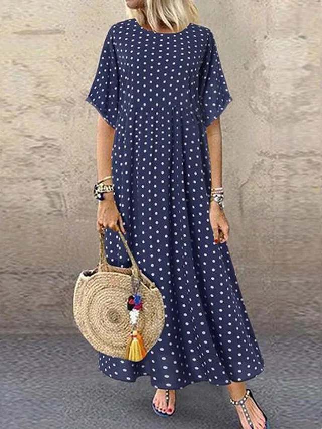 Daily Printed Short-Sleeve Maxi Dress