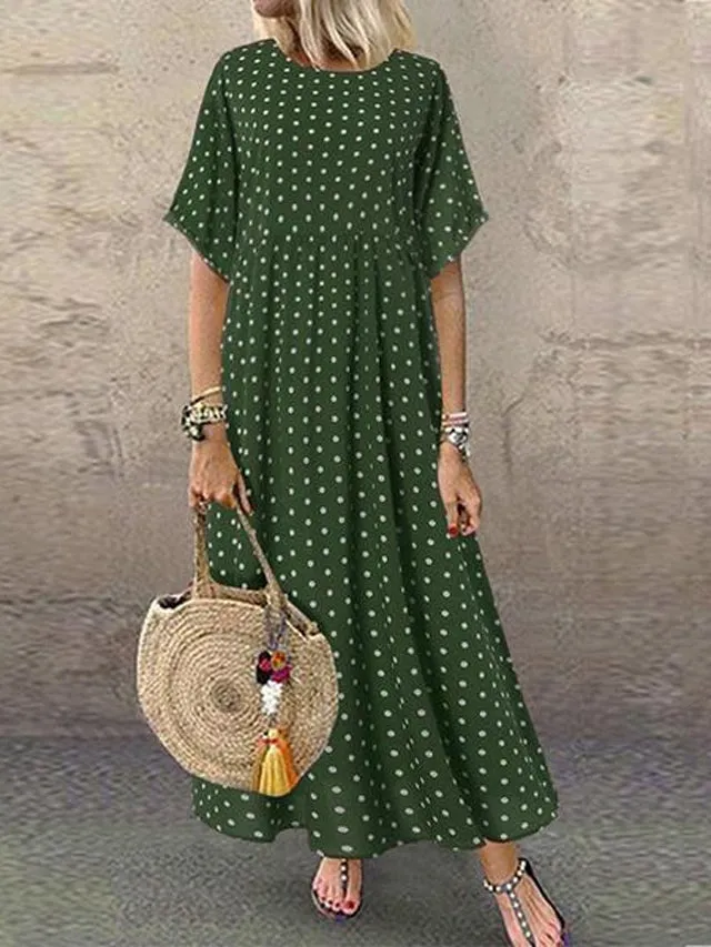 Daily Printed Short-Sleeve Maxi Dress