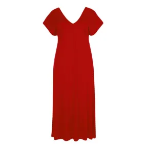 Double V-Neck Plus Sized Dress - Red
