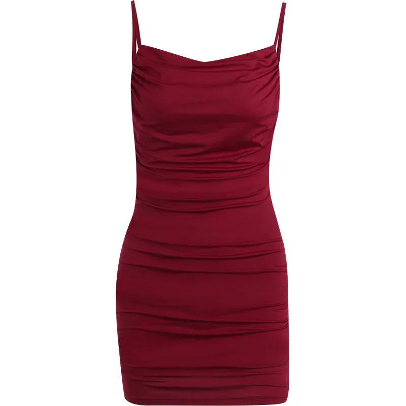 Draped Collar Knitted Slip Dress