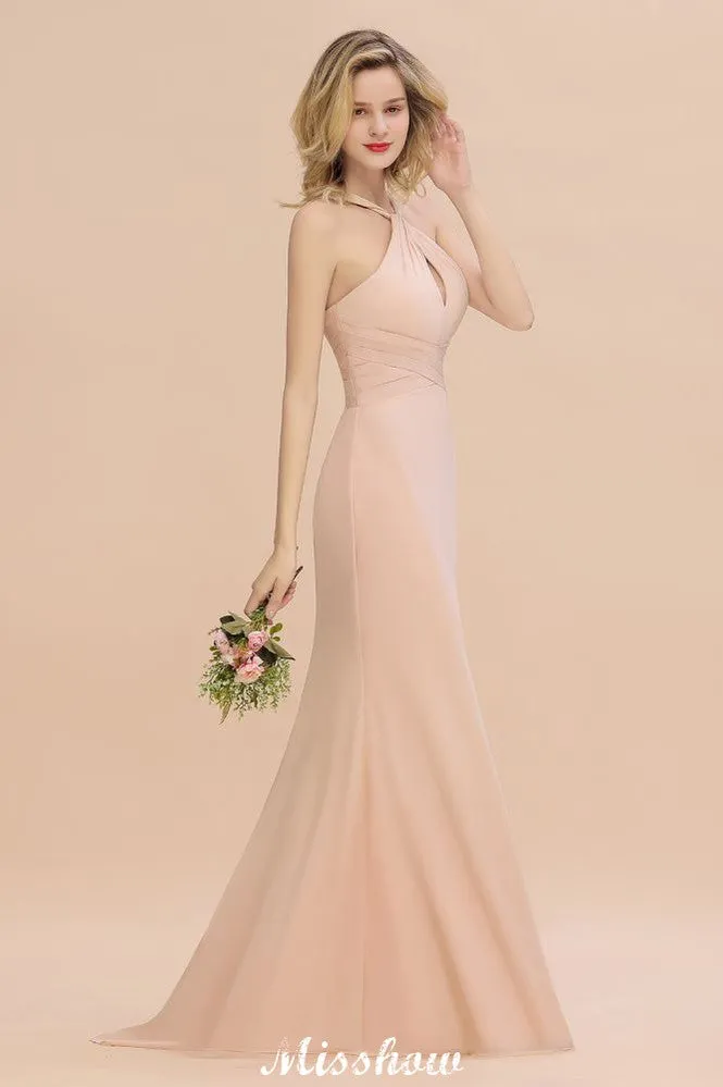 Dreamful Halter Slim Mermaid Bridesmaid Dress Floor Length Party Dress