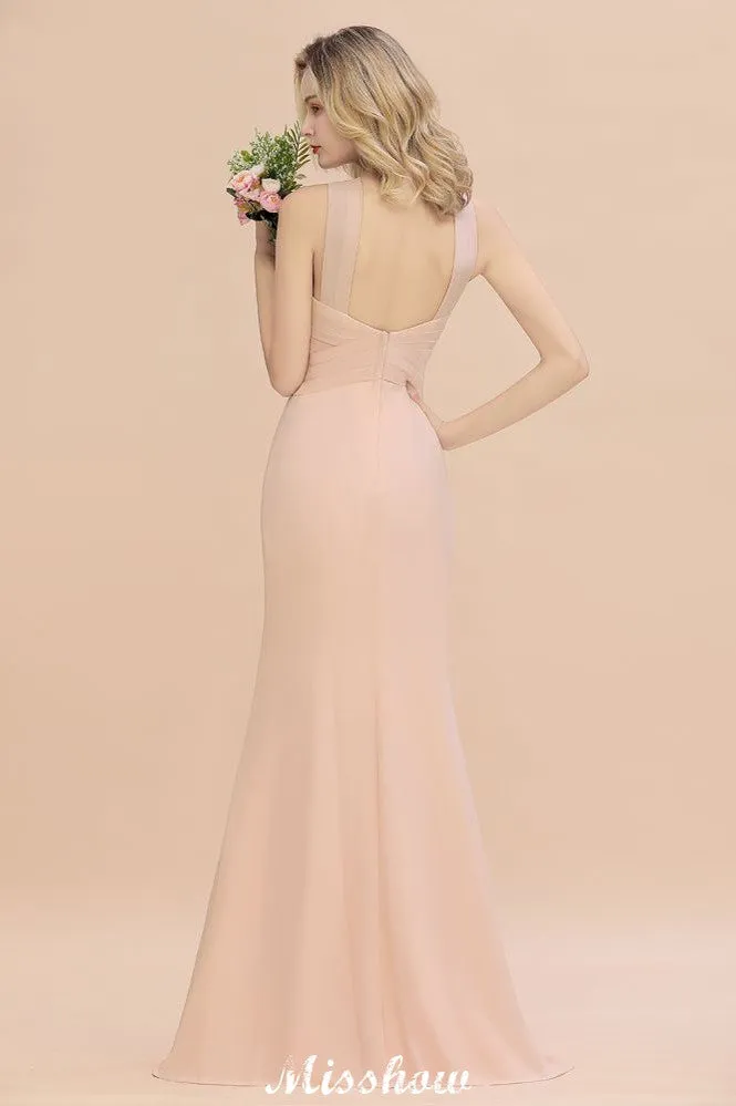 Dreamful Halter Slim Mermaid Bridesmaid Dress Floor Length Party Dress