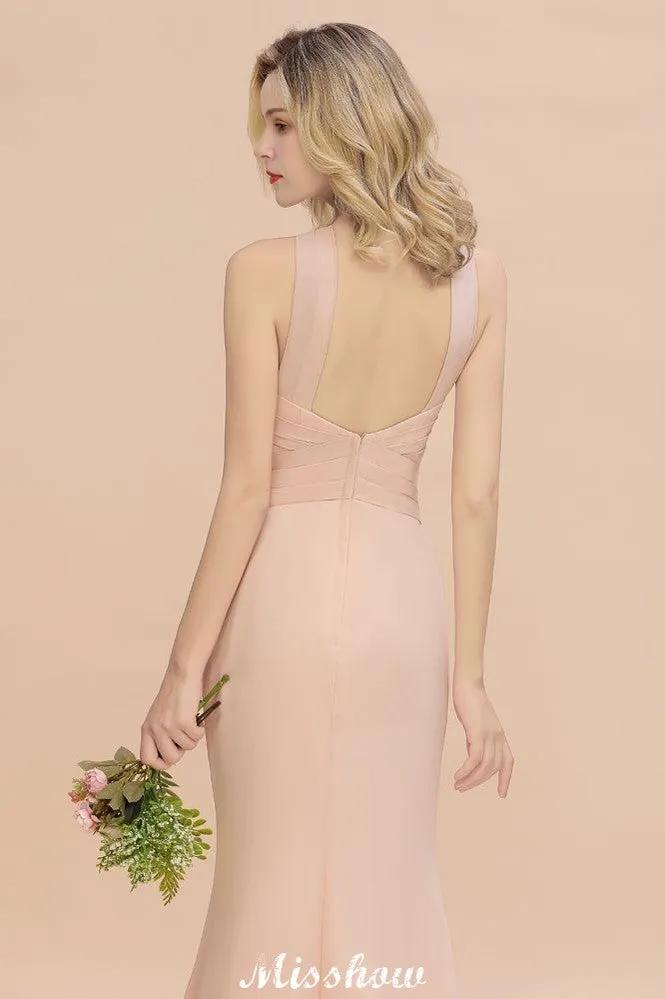 Dreamful Halter Slim Mermaid Bridesmaid Dress Floor Length Party Dress