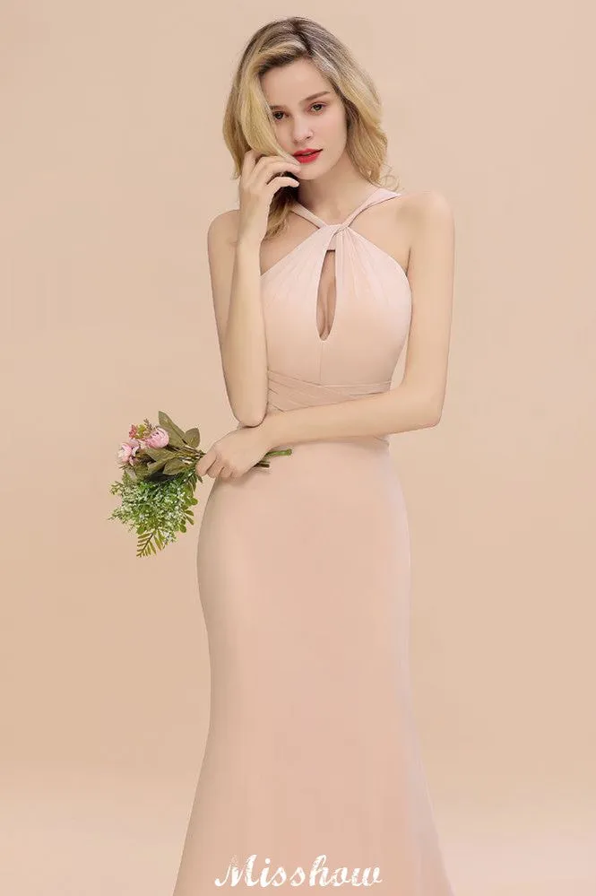 Dreamful Halter Slim Mermaid Bridesmaid Dress Floor Length Party Dress