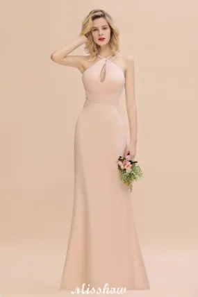 Dreamful Halter Slim Mermaid Bridesmaid Dress Floor Length Party Dress