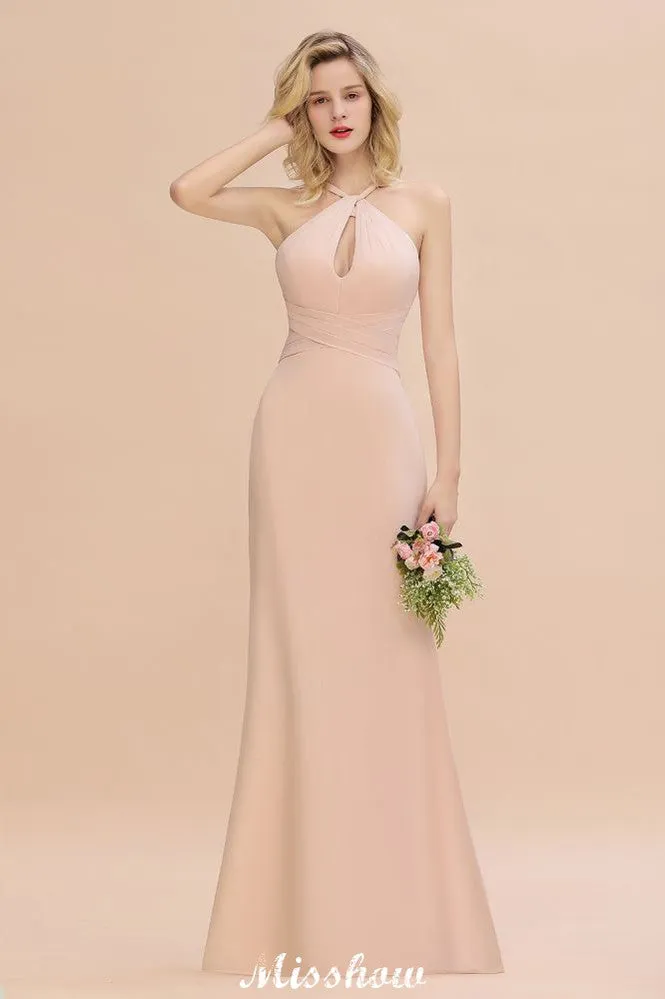 Dreamful Halter Slim Mermaid Bridesmaid Dress Floor Length Party Dress