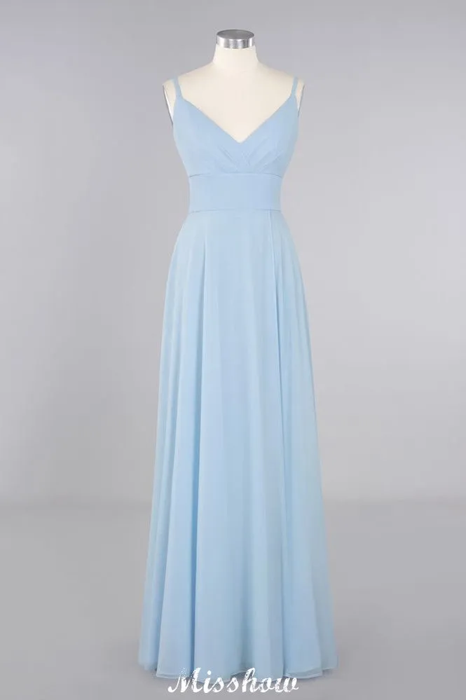 Elegant Front Split Bridesmaid Dress Garden Spaghetti Straps V-neck Floor Length Dress