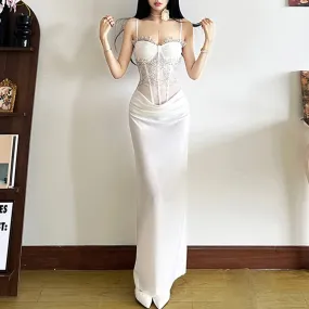 Elegant Spaghetti Strap Lace Corset Long Dress