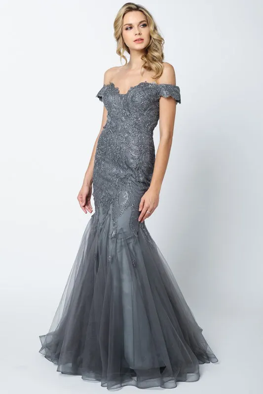 Embellished Lace Off Shoulder Mermaid Long Prom Dress
