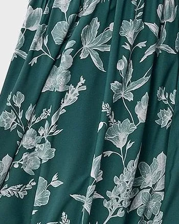 Floral Print Crepe Pleat Waist Dress | Deap Teal