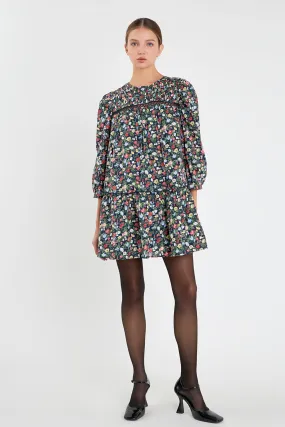 Floral Print Pintuck Mini Dress